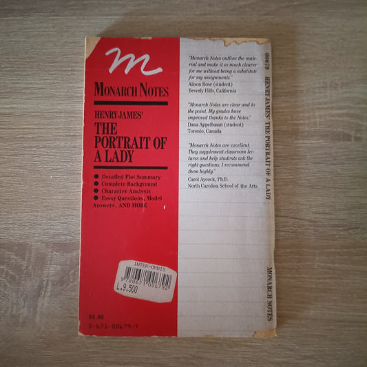 Vintage Monarch Notes Henry James The Portrait of a Lady School Study Guide Book