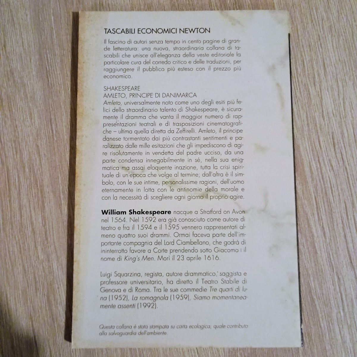 WILLIAM SHAKESPEARE AMLETO NEWTON COMPTON 1992 TEATRO TRAGEDIA CLASSICO USATO